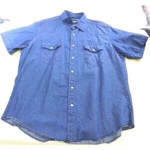 Mens Wrangler Denim Western Pearl Snap Button Short Sleeve Shirt XL 100% Cotton